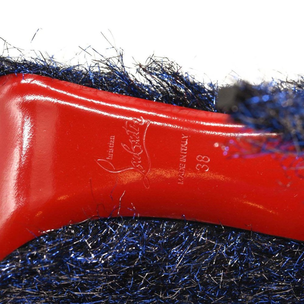 NEW $850 EU 38 Christian Louboutin Very Prive 120 Peep Toe Blue Metallic Threads - Picture 7 of 10